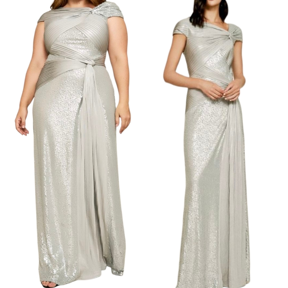 Tadashi Shoji Silver Sequin Gown